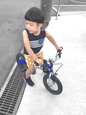 「アイテム（タンクトップ、ブルー系）」を使った、♡PON♡さん（キッズ・110cm）の夏コーディネート