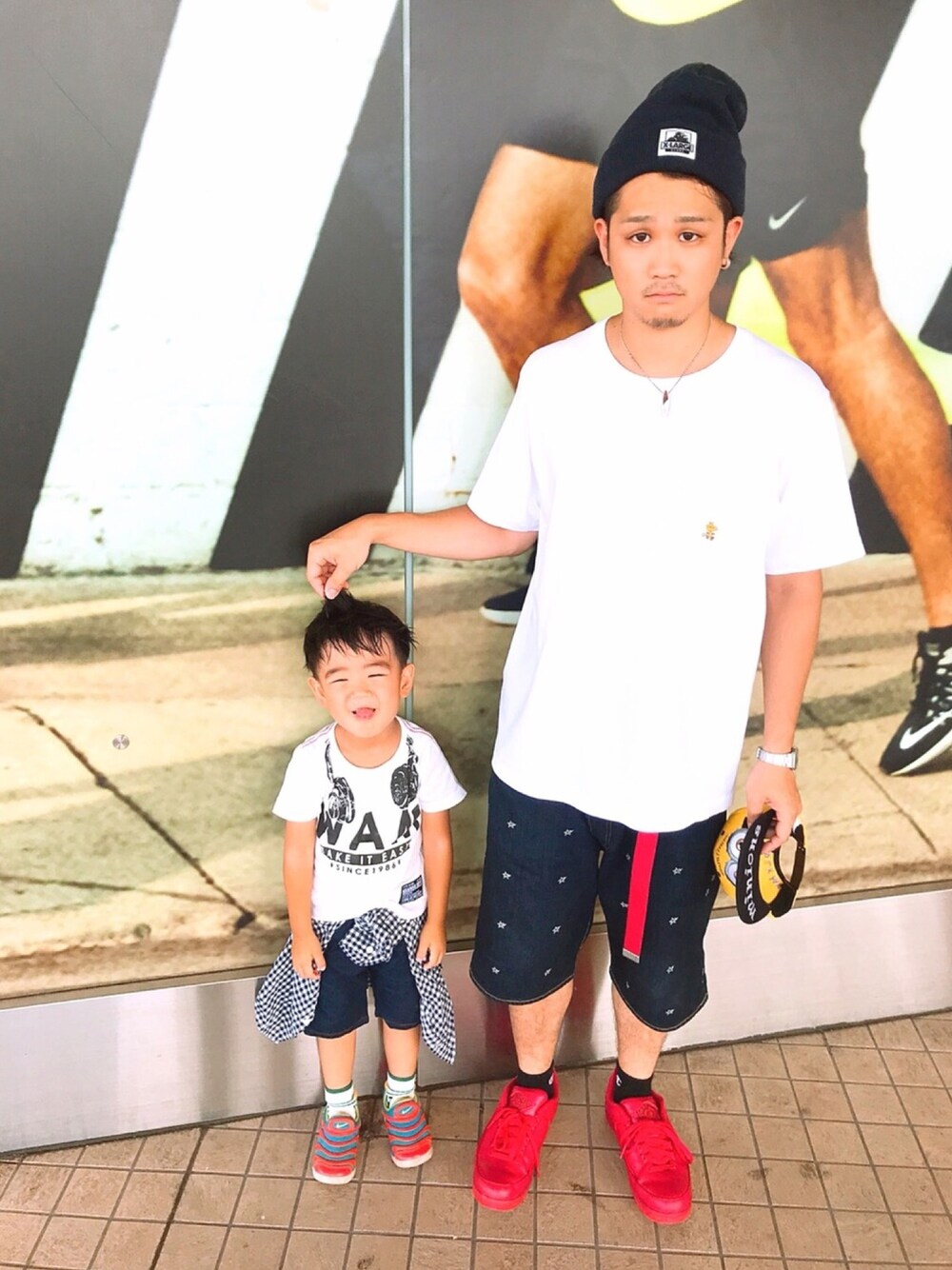 「お台場ヴィーナスフォート」｜「XLARGEのOG PATCHED BEANIE（ニットキャップ/ビーニー、ブルー系）」を使った、たかしさん（メンズ・170cm）の夏コーディネートの1枚目の写真