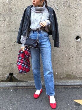 「ハイウエストストレートジーンズ」｜M.mさん（レディース・163cm）の冬コーディネート