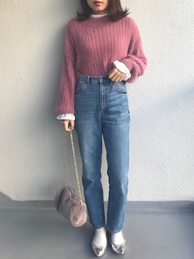 「ハイウエストストレートジーンズ」｜M.mさん（レディース・163cm）の冬コーディネート