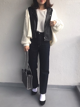 「ハイウエストストレートジーンズ」｜M.mさん（レディース・163cm）の冬コーディネート