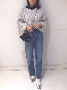「ハイウエストストレートジーンズ」｜M.mさん（レディース・163cm）の冬コーディネート