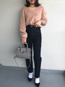 「ハイウエストストレートジーンズ」｜M.mさん（レディース・163cm）の冬コーディネート