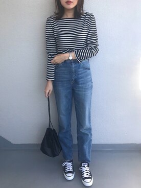 「ハイウエストストレートジーンズ」｜M.mさん（レディース・163cm）の冬コーディネート