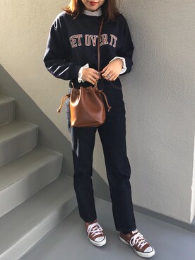 「ハイウエストストレートジーンズ」｜M.mさん（レディース・163cm）の冬コーディネート