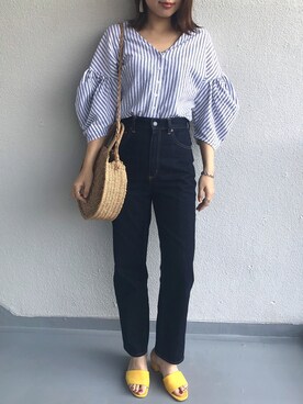 「ハイウエストストレートジーンズ」｜M.mさん（レディース・163cm）の春コーディネート