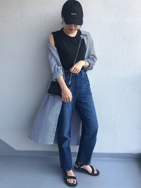 「ハイウエストストレートジーンズ」｜「アイテム（ワンピース/ドレス）」を使った、M.mさん（レディース・163cm）の春コーディネート