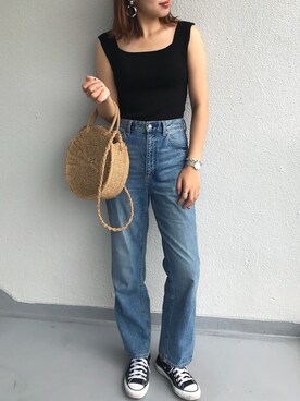 「ハイウエストストレートジーンズ」｜M.mさん（レディース・163cm）の夏コーディネート