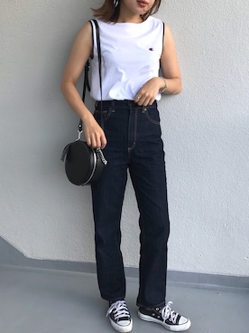 「ハイウエストストレートジーンズ」｜M.mさん（レディース・163cm）の夏コーディネート