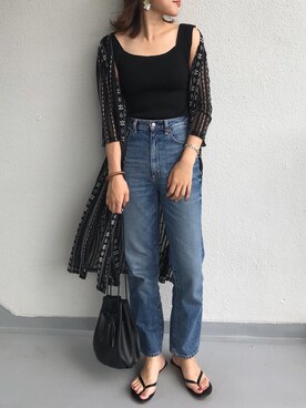 「ハイウエストストレートジーンズ」｜M.mさん（レディース・163cm）の夏コーディネート