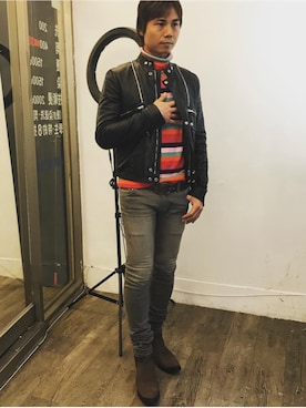 「SAINT LAURENT PARIS（サンローランパリ）のアイテム（ブルゾン）」を使った、sermanさん（メンズ・176cm）の冬コーディネート