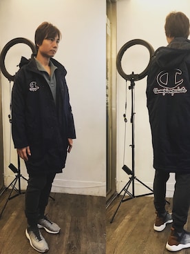 「Champion（チャンピオン）のアイテム（カバーオール）」を使った、sermanさん（メンズ・176cm）の冬コーディネート
