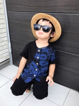 「BOBSON（ボブソン）のアイテム（トップス）」を使った、KANATAさん（キッズ・90cm）の夏コーディネート
