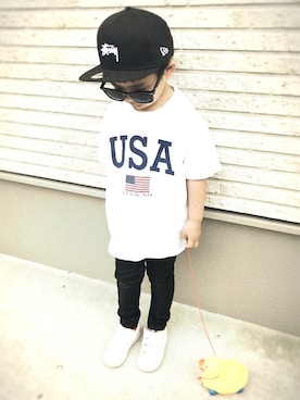 「USA」｜「アイテム（キャップ）」を使った、KANATAさん（キッズ・100cm）の夏コーディネート