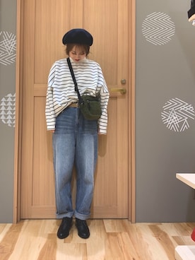「Samansa Mos2 blue（サマンサモスモスブルー）のアイテム（ハンチング/ベレー帽）」を使った、井ノ口さん（レディース・152cm）の秋コーディネート