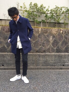 「INHERIT（インヘリット）のアイテム（チェスターコート）」を使った、kimukenさん（メンズ・175cm）の冬コーディネート