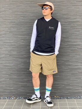 「Champion（チャンピオン）のアイテム（ベスト）」を使った、kimukenさん（メンズ・175cm）の春コーディネート