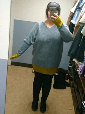 「デブでもオシャレしたい」｜「アイテム（ワンピース/ドレス）」を使った、えなじーさん（レディース・156cm）の冬コーディネート