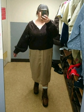 「スカラップ」｜「アイテム（レッグウェア）」を使った、えなじーさん（レディース・156cm）の冬コーディネート