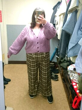 「大きいサイズ」｜「アイテム（スリッポン）」を使った、えなじーさん（レディース・156cm）の冬コーディネート