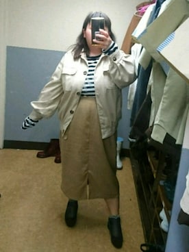 「大きいサイズ」｜「アイテム（その他アウター）」を使った、えなじーさん（レディース・156cm）の春コーディネート