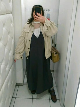 「大きいサイズ」｜「アイテム（その他アウター）」を使った、えなじーさん（レディース・156cm）の春コーディネート