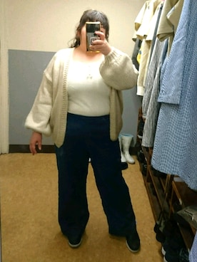 「大きいサイズ」｜「アイテム（スリッポン）」を使った、えなじーさん（レディース・156cm）の秋コーディネート