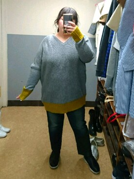 「大きいサイズ」｜「アイテム（スリッポン）」を使った、えなじーさん（レディース・156cm）の秋コーディネート