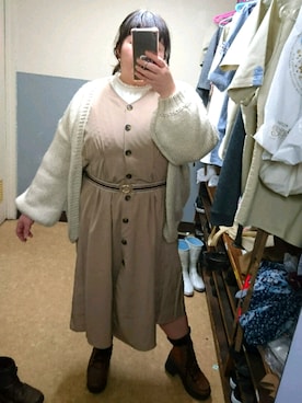 「デブでもオシャレしたい」｜「アイテム（ワンピース/ドレス）」を使った、えなじーさん（レディース・156cm）の秋コーディネート