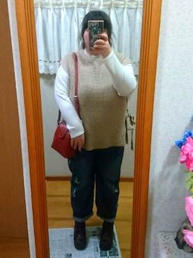 「福袋コーデ」｜「アイテム（パンツ）」を使った、えなじーさん（レディース・156cm）の冬コーディネート