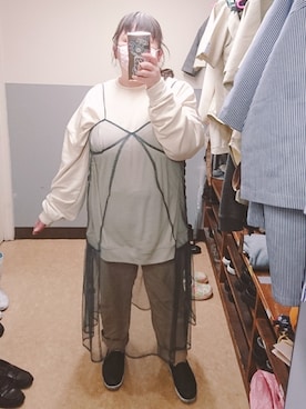 「大きいサイズ」｜「アイテム（スリッポン）」を使った、えなじーさん（レディース・156cm）の春コーディネート