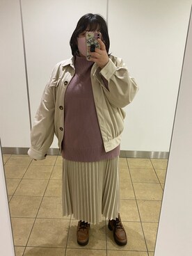 「大きいサイズ」｜「アイテム（その他アウター）」を使った、えなじーさん（レディース・156cm）の秋コーディネート