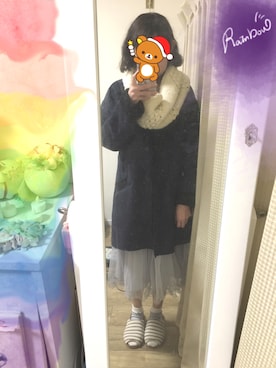 「DISCOAT（ディスコート）のアイテム（ムートンコート）」を使った、nanaさん（レディース・158cm）の冬コーディネート