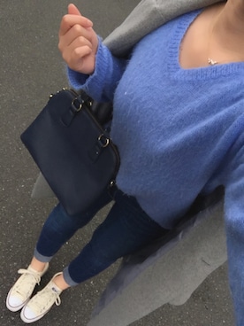 「水色」｜「アイテム（チェスターコート）」を使った、Ayakaさん（レディース・163cm）の冬コーディネート