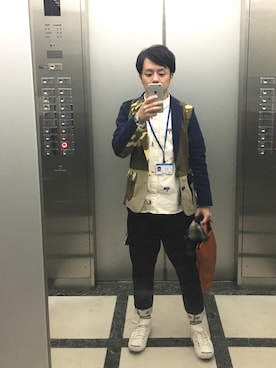 「NIRAME.CO（ニラメッコ）のアイテム（テーラードジャケット）」を使った、オーミチさん（メンズ・161cm）の冬コーディネート