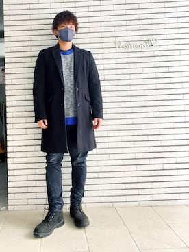 「NANO universe（ナノユニバース）のアイテム（チェスターコート）」を使った、ぐっちさん（メンズ・165cm）の冬コーディネート