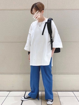 「JEANASIS（ジーナシス）のBIGスリットTEE/884386（Tシャツ/カットソー）」を使った、nonさん（レディース・157cm）の春コーディネート