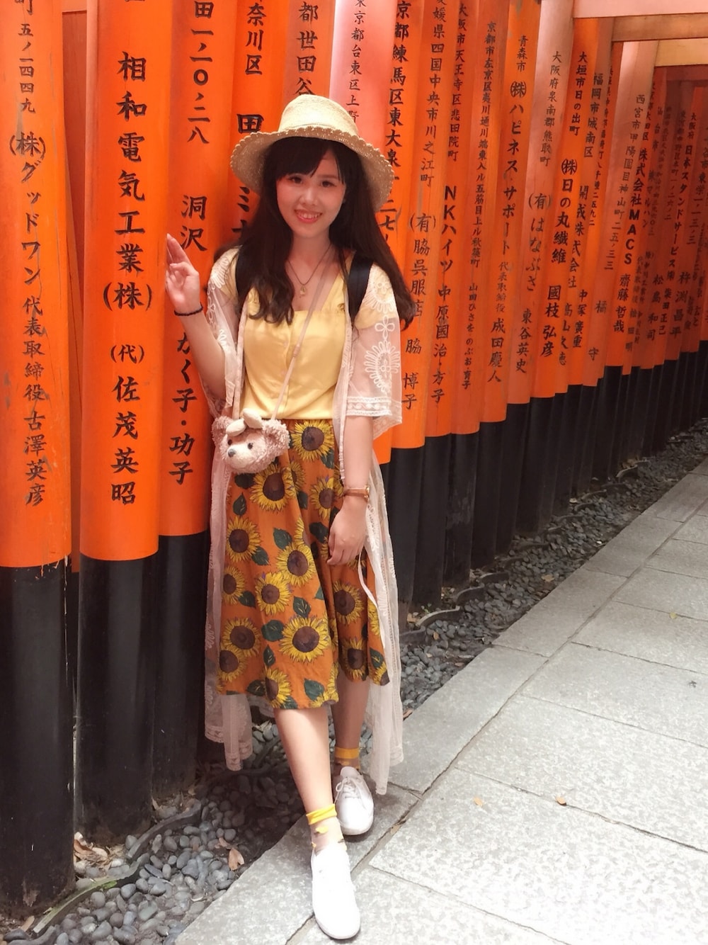 「伏見稻荷大社、traveloutfit」｜「midori_dayssのアイテム（スカート、オレンジ系）」を使った、囧囧さん（レディース・160cm）の夏コーディネートの1枚目の写真