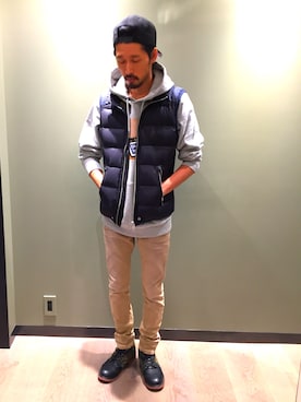「DIESEL（ディーゼル）のアイテム（ダウンベスト）」を使った、k nishiyamaさん（メンズ・170cm）の秋コーディネート