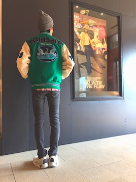 「DIESEL（ディーゼル）のアイテム（スタジャン）」を使った、k nishiyamaさん（メンズ・170cm）の秋コーディネート