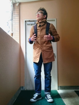 「WEAR昭和部」｜「アイテム（ステンカラーコート）」を使った、たかぶんごさん（メンズ・171cm）の春コーディネート