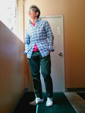 「アイテム（福袋/福箱、レッド系）」を使った、たかぶんごさん（メンズ・171cm）の春コーディネート