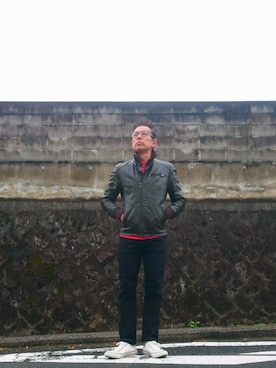 「アイテム（福袋/福箱、レッド系）」を使った、たかぶんごさん（メンズ・171cm）の秋コーディネート