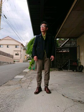 「秋冬」｜「アイテム（ピーコート）」を使った、たかぶんごさん（メンズ・171cm）の秋コーディネート