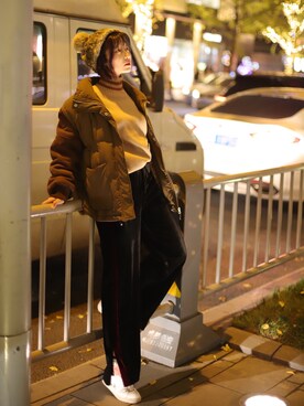 「CDのアイテム（ブルゾン、ブラウン系）」を使った、_鱼涩涩し_さん（レディース・160cm）の冬コーディネート