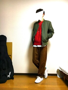 「JUNRED（ジュンレッド）の【ゆったり暖かい】ウォームクロスワイドテーパードパンツ（その他パンツ）」を使った、Naokunさん（メンズ・178cm）の冬コーディネート