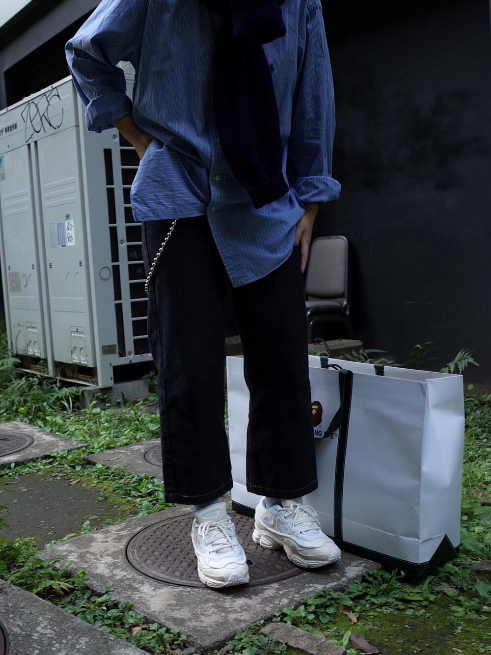「outfit、ootd、daily look、rafsimons×adidas、RAFSIMONS、adidas、Polo Ralph Lauren、POLO」｜「POLO RALPH LAURENのアイテム（シャツ/ブラウス、ブルー系）」を使った、mushr000000mさん（レディース・168cm）の秋コーディネートの1枚目の写真