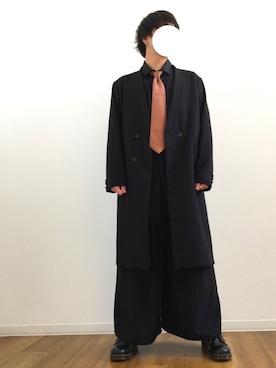 「スカンツ」｜「アイテム（ステンカラーコート）」を使った、いっけーさん（メンズ・172cm）の冬コーディネート