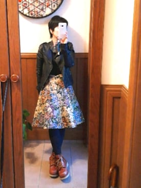 「ジャガード」｜「アイテム（ライダースジャケット）」を使った、きよさん（レディース・149cm）の冬コーディネート