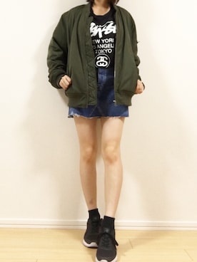 「ジーユー」｜「アイテム（MA-1）」を使った、Saaさん（レディース・153cm）の秋コーディネート